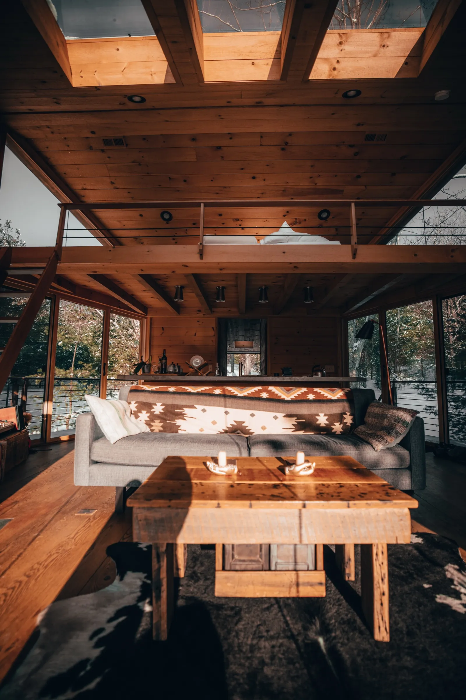 Cozy living space with candles and warm light