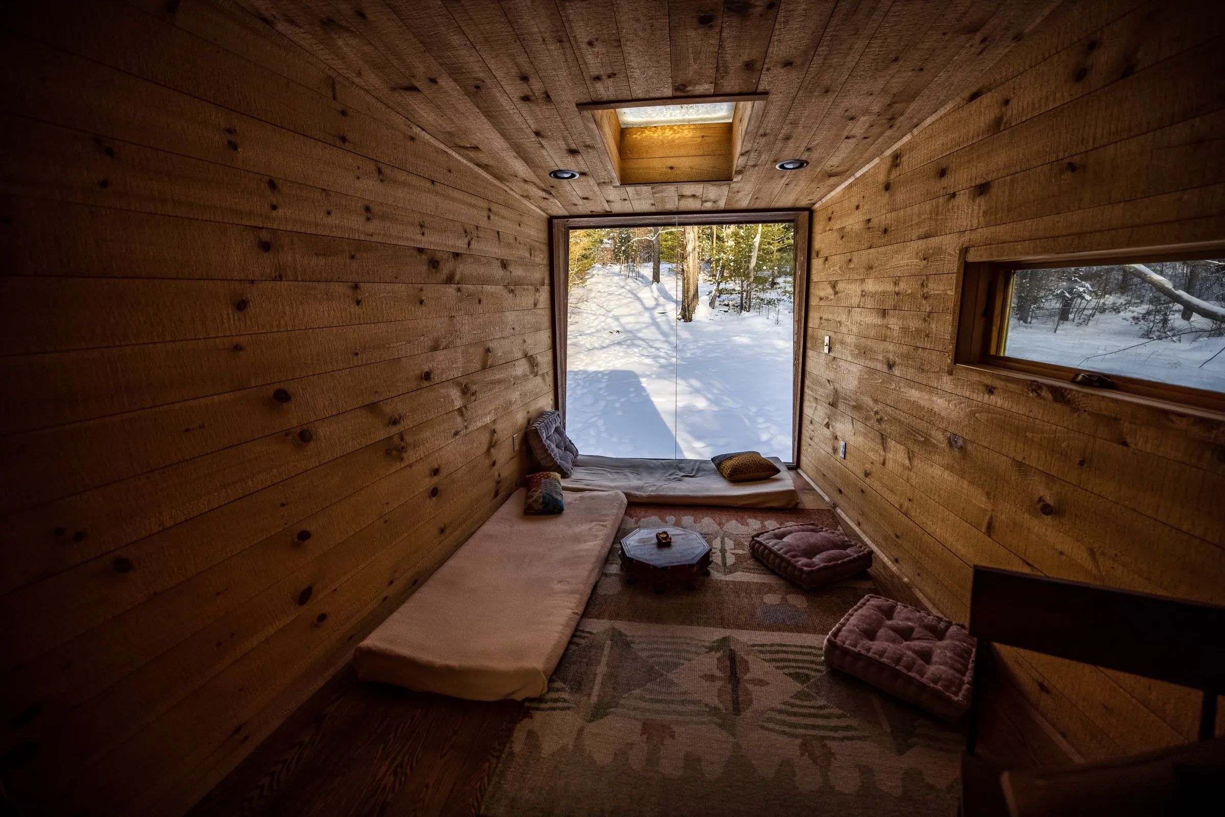 Loft space in winter with snow outside